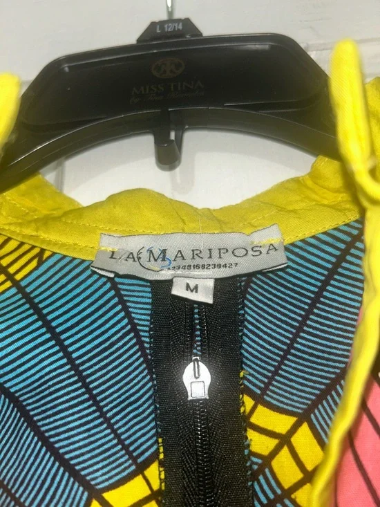 “Reasonable OFFERS””LA MARIPOSA”Colorful GeometricMaxiDressinTeal, Yellow & Pink - Picture 6 of 8